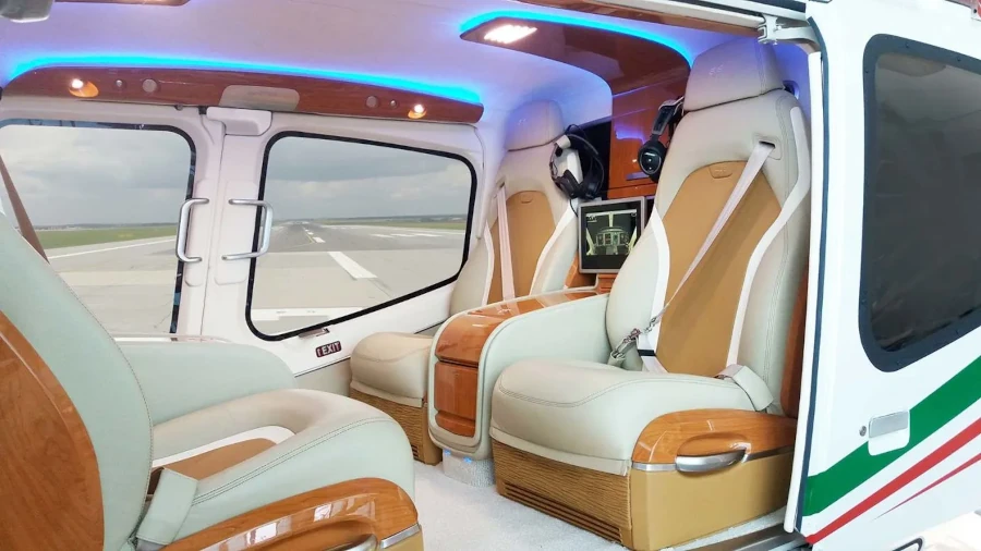 Awesome interior of a luxury helicopter in Phuket.