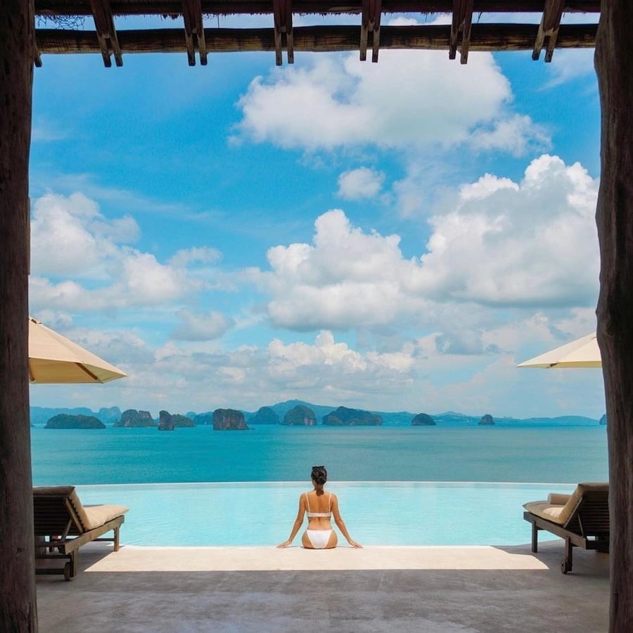 girl hanging pool six senses resort koh yao noi phuket